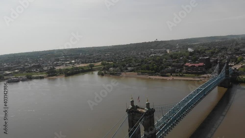 Aerial View of Bridge Over a River in a City photo
