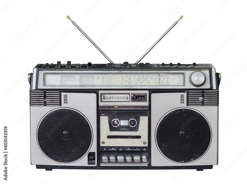 retro radio cassette recorder,old radio with old-fashioned tape player  isolated on white background. foto de Stock | Adobe Stock