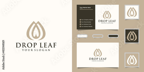 water drop and leaf logo and business card