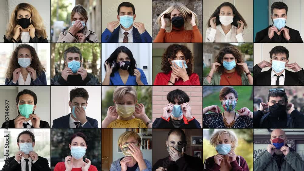 pandemic, covid 19 - people wearing surgical mask looking at camera