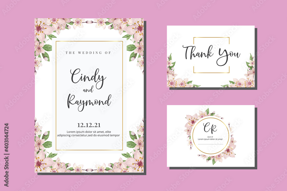 Cherry blossoms Watercolor Wedding Invitation Elegant Floral Design, Sakura Flower