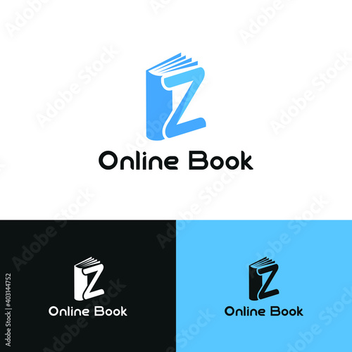 Initial letter Z book for bookstore, book company, publisher, encyclopedia, library, education logo concept