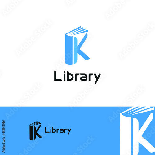 Initial letter K book for bookstore, book company, publisher, encyclopedia, library, education logo concept