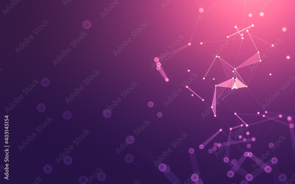 Fototapeta premium Abstract background. Molecules technology with polygonal shapes, connecting dots and lines. Connection structure. Big data visualization.