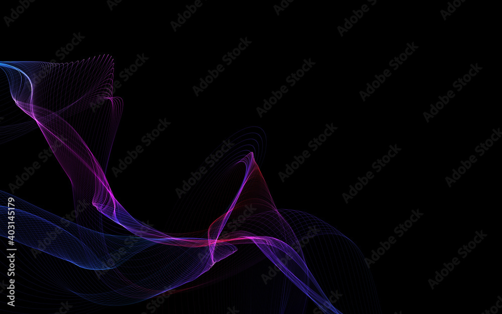 Dark abstract background with a glowing abstract waves