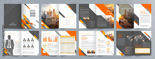 Corporate business presentation guide brochure template, Annual report, 16 page minimalist flat geometric business brochure design template, A4 size.