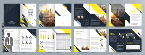 Corporate business presentation guide brochure template, Annual report, 16 page minimalist flat geometric business brochure design template, A4 size.
