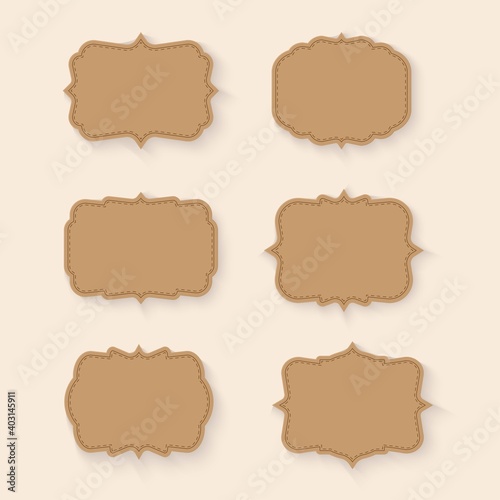 Vector set brown vintage tag and frame.