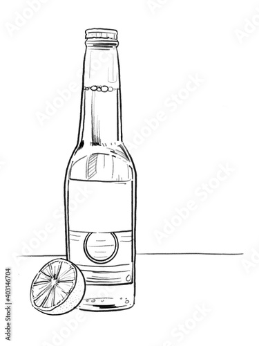 a beer bottle and glass with lime   photo