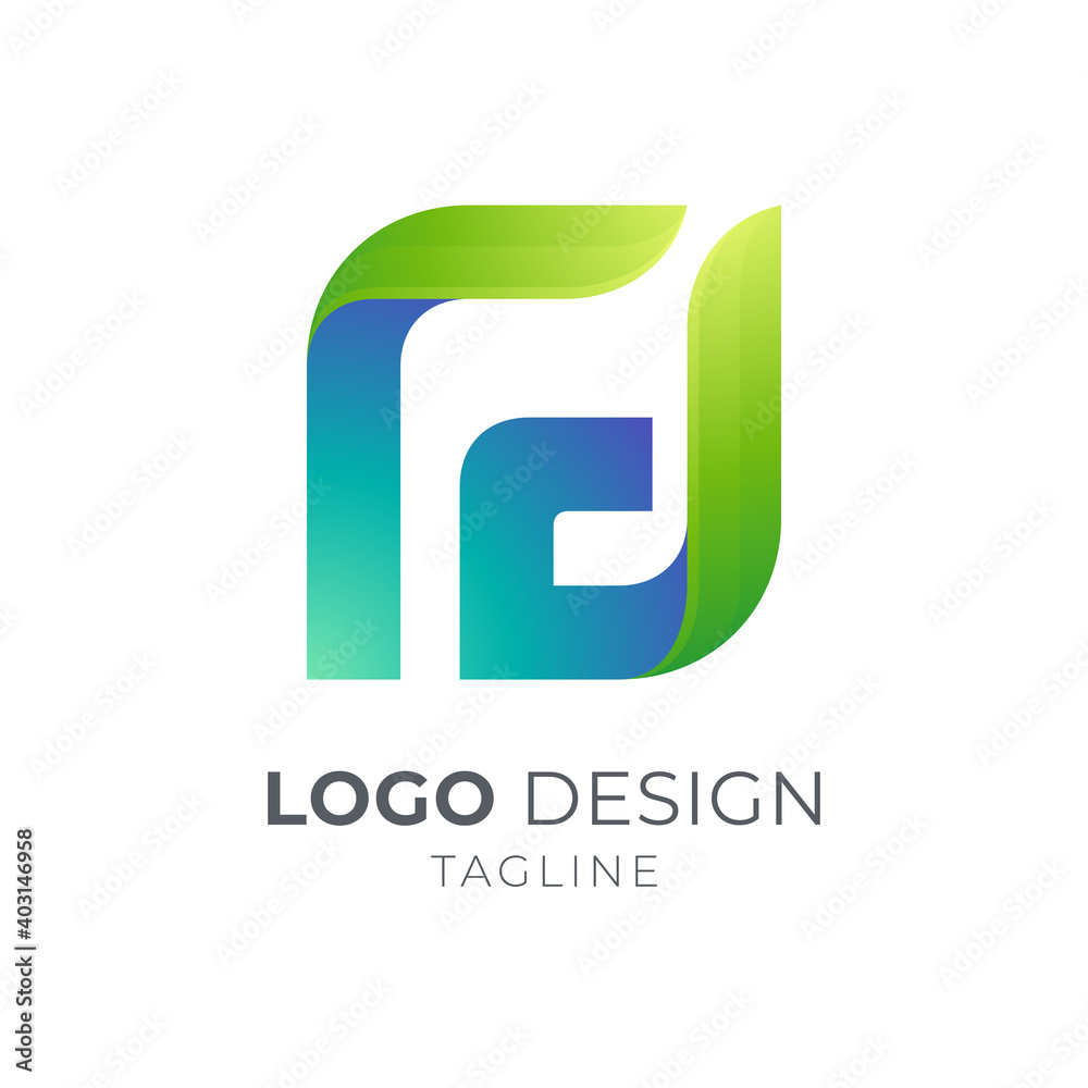 Letter rd monogram logo with 3d concept in gradient green color Letter rd monogram logo with 3d concept in gradient green color