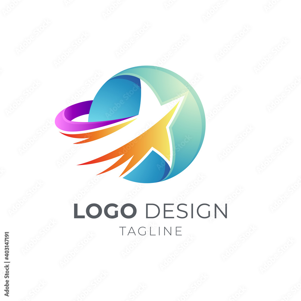 Shooting star and globe or planet logo with 3d concept Shooting star and globe or planet logo with 3d concept