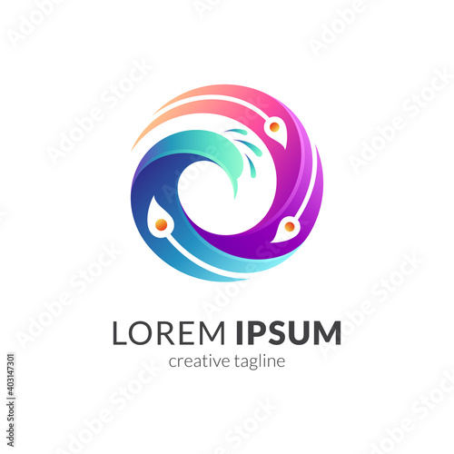 Luxury peacock logo in circle shape with 3d concept in gradient color