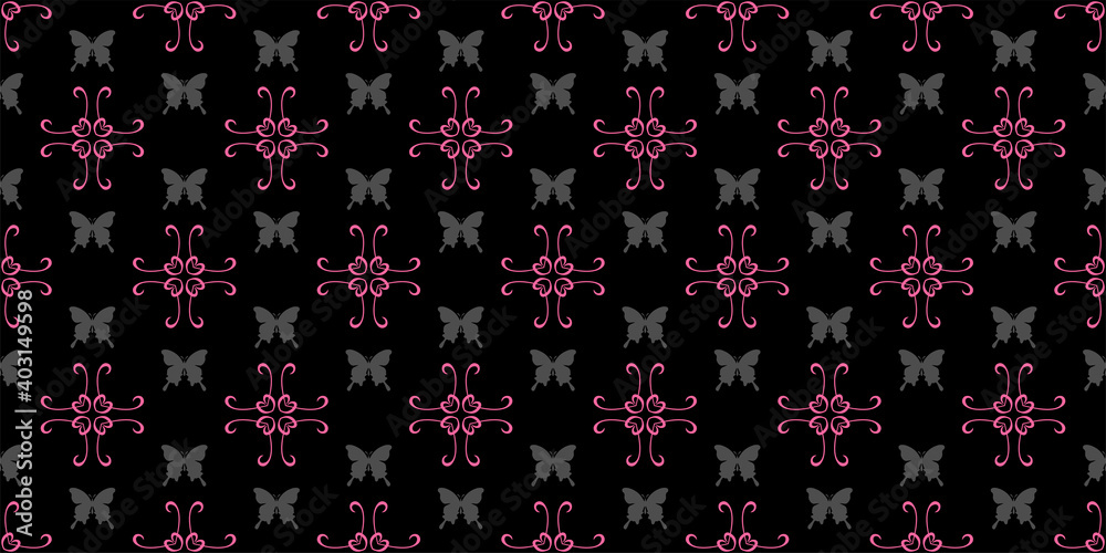 Dark background pattern. Floral ornament. Seamless wallpaper texture. Vector graphics