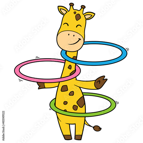 Cartoon Giraffe With Hula Hoops Illustration