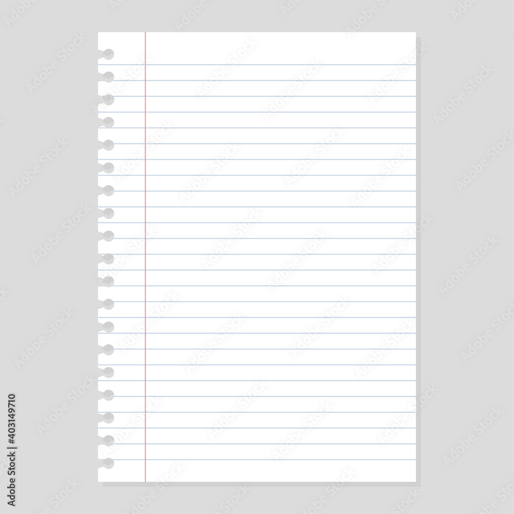 Torn sheet of paper from a notebook with shadow on gray background Torn sheet of paper from a notebook with shadow on gray background
