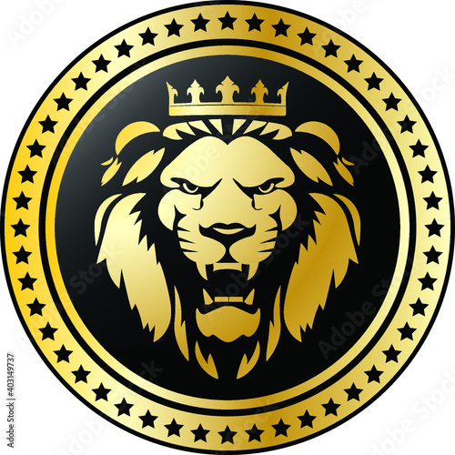 Lion Gold Chip with Glitter and Stars Easy Editable EPS File

