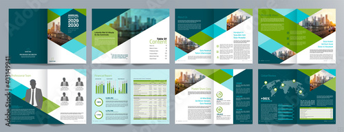 Corporate business presentation guide brochure template, Annual report, 16 page minimalist flat geometric business brochure design template, A4 size.