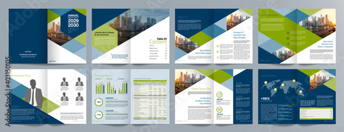 Corporate business presentation guide brochure template, Annual report, 16 page minimalist flat geometric business brochure design template, A4 size.