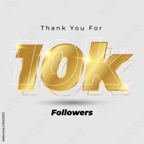Thank you for 10k followers 3D gold logo isolated on elegant background, vector design for celebration purpose