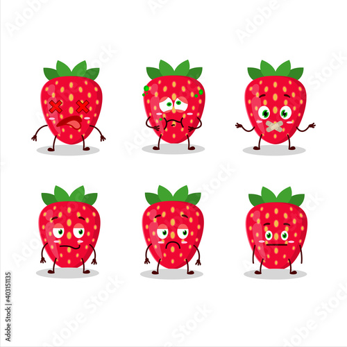 Strawberry cartoon in character with nope expression