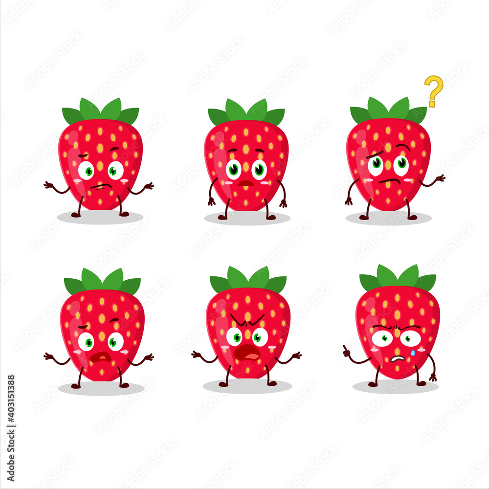 Cartoon character of strawberry with what expression Cartoon character of strawberry with what expression