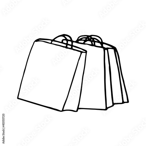 shopping bags icon. sketch hand drawn doodle style. vector minimalism monochrome. shop.