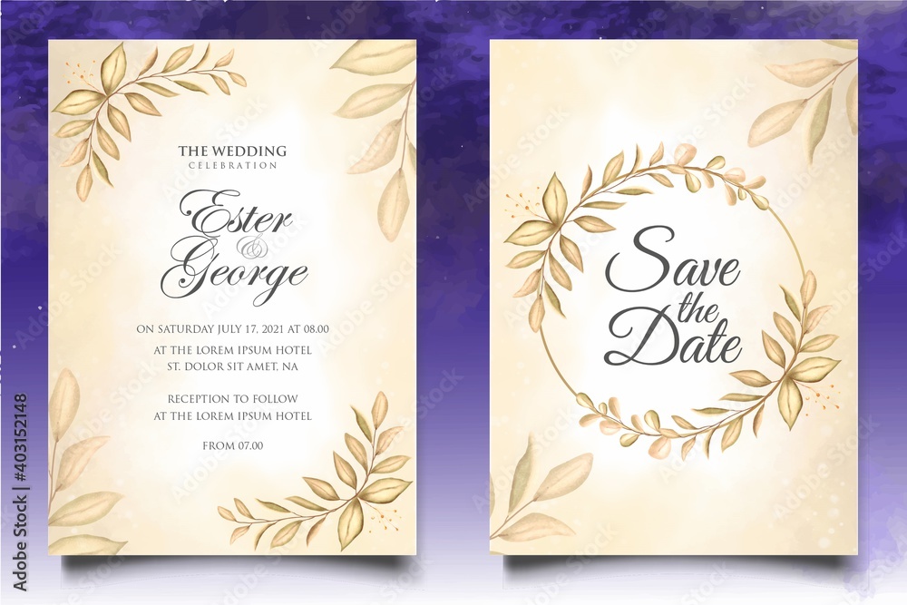 Elegant hand drawing floral wedding invitation template Elegant hand drawing floral wedding invitation template
