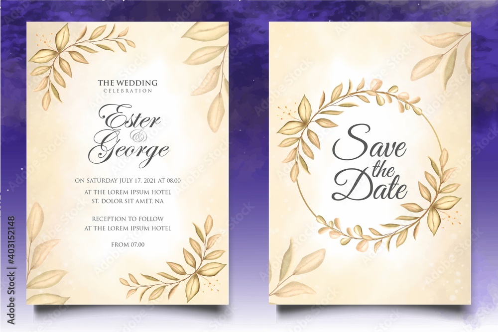 Elegant hand drawing floral wedding invitation template