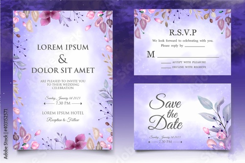 Elegant hand drawing floral wedding invitation template