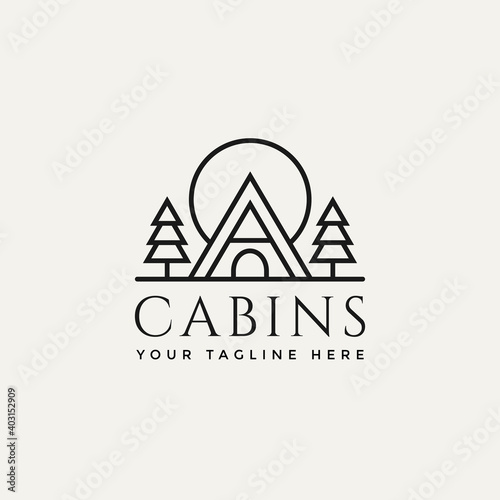 cabins outdoor line art logo vector illustration design template. simple modern estate logo concept