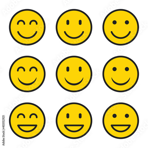 Smile Face Emoticon set Icon Vector Illustration. yellow smile icons