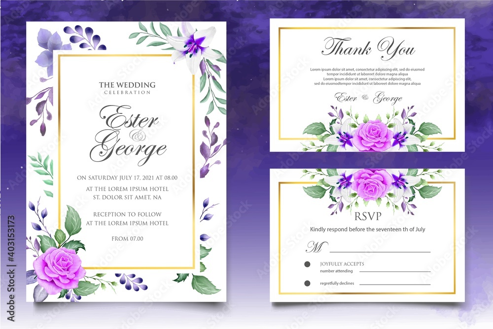 Elegant hand drawing floral wedding invitation template