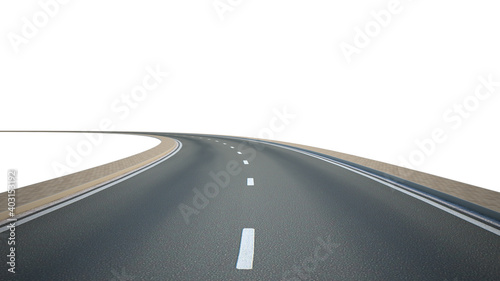 asphalt road going to the distance isolated on white background. 3d render © Kamphon