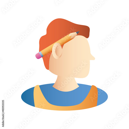 home remodeling, handyman character with pencil to ear icon design vector