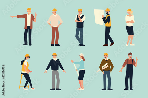 builders and architects set, men and women architect professional characters