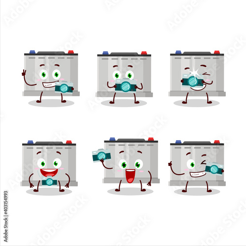Photographer profession emoticon with accumulator battery cartoon character