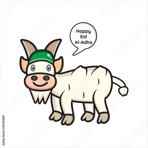 illustration of goat mascot on Eid al-Adha, mascot goat congratulating Eid al-Adha vector design eps 10
