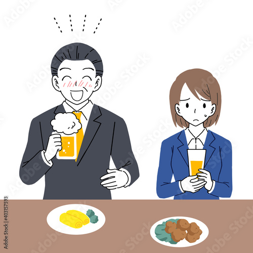 飲み会が憂鬱な新入社員と上司のイラスト