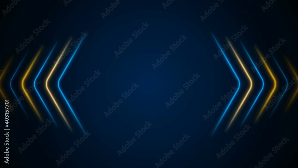 Bright blue yellow abstract neon arrows tech motion design. Futuristic laser sci-fi background. Seamless looping. Video animation Ultra HD 4K 3840x2160