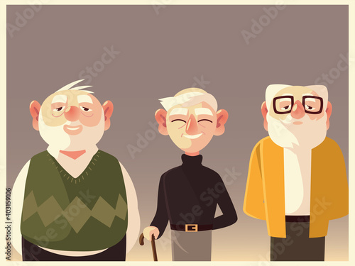 cute senior grandparents men cartoon characters male