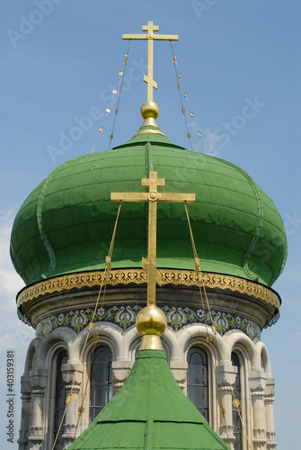 Green domes of Assumption Cathedral in Bila Krynytsia photo