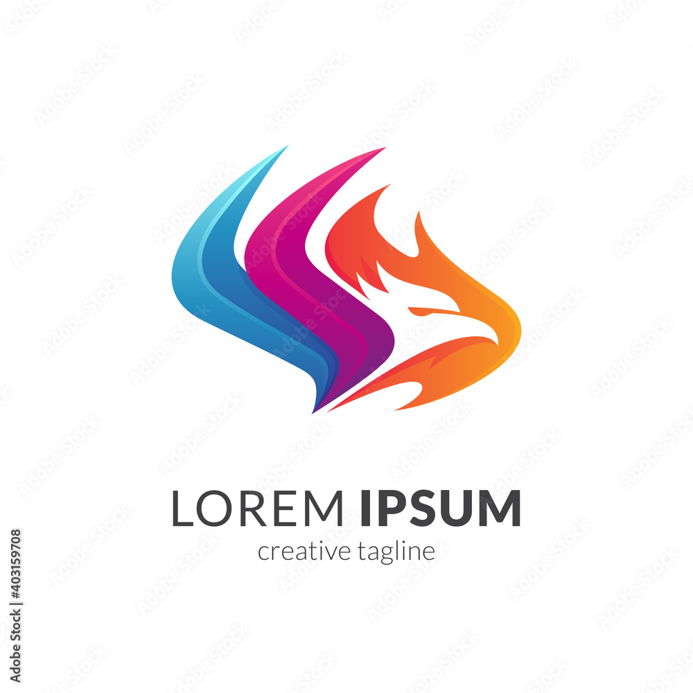 Fire eagle logo with 3d concept in multiple color Fire eagle logo with 3d concept in multiple color