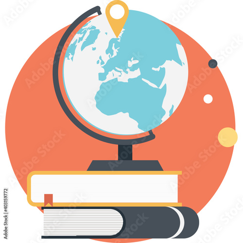 Globe on Books, geographical education flat icon