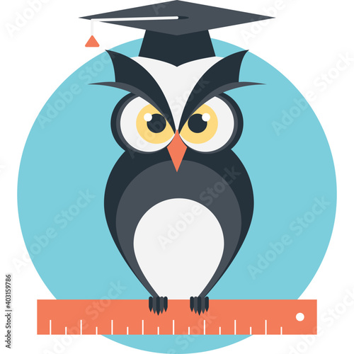 Graduate mascot, wisdom knowledge flat icon