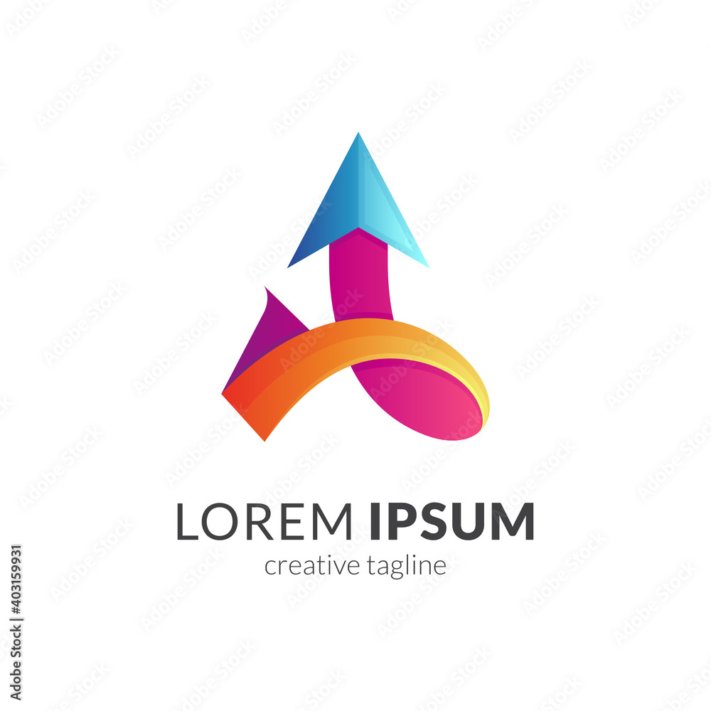 Up arrow business logo template with ribbon 3d concept Up arrow business logo template with ribbon 3d concept