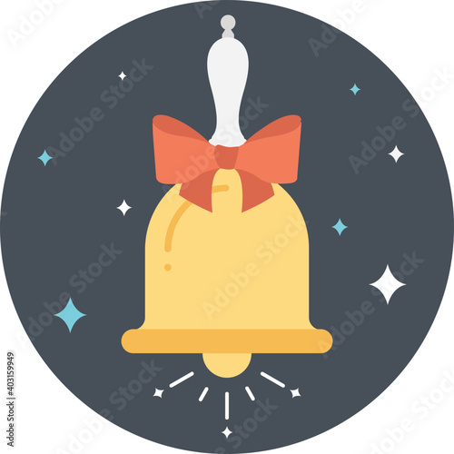 Christmas jingle bell with bow flat Icon