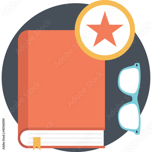 Vector illustration of favorite book with glasses. Ready to read concept photo