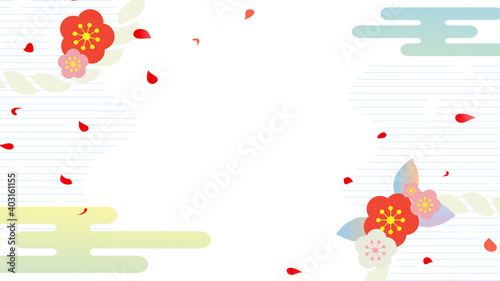 和柄背景　梅とエ霞