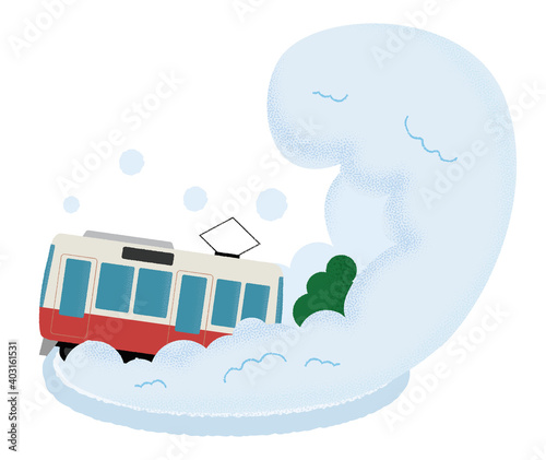 雪崩の被害に遭う電車のベクターイラスト