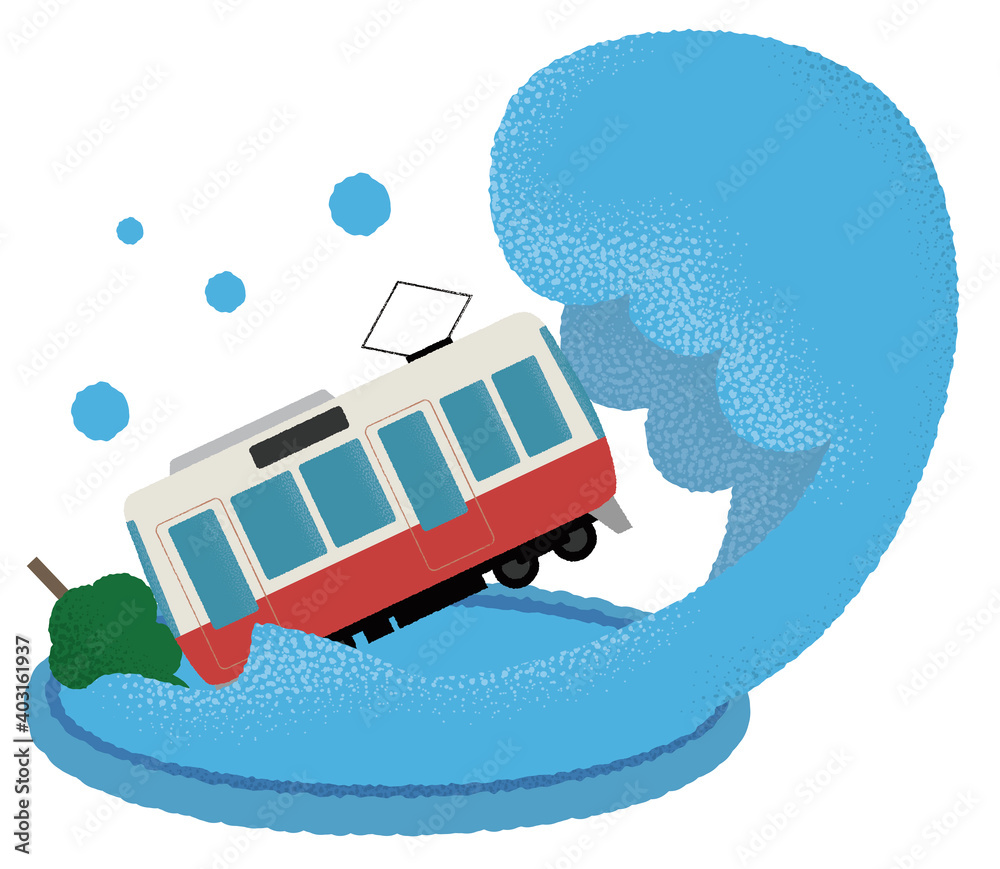 大雨の被害に遭う電車のベクターイラスト Stock Vector | Adobe Stock